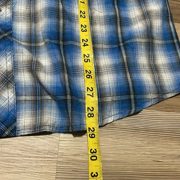 Wrangler western snap up shirt Blue plaid Pearlized snaps Long sleeves Mens XL - Picture 11 of 14